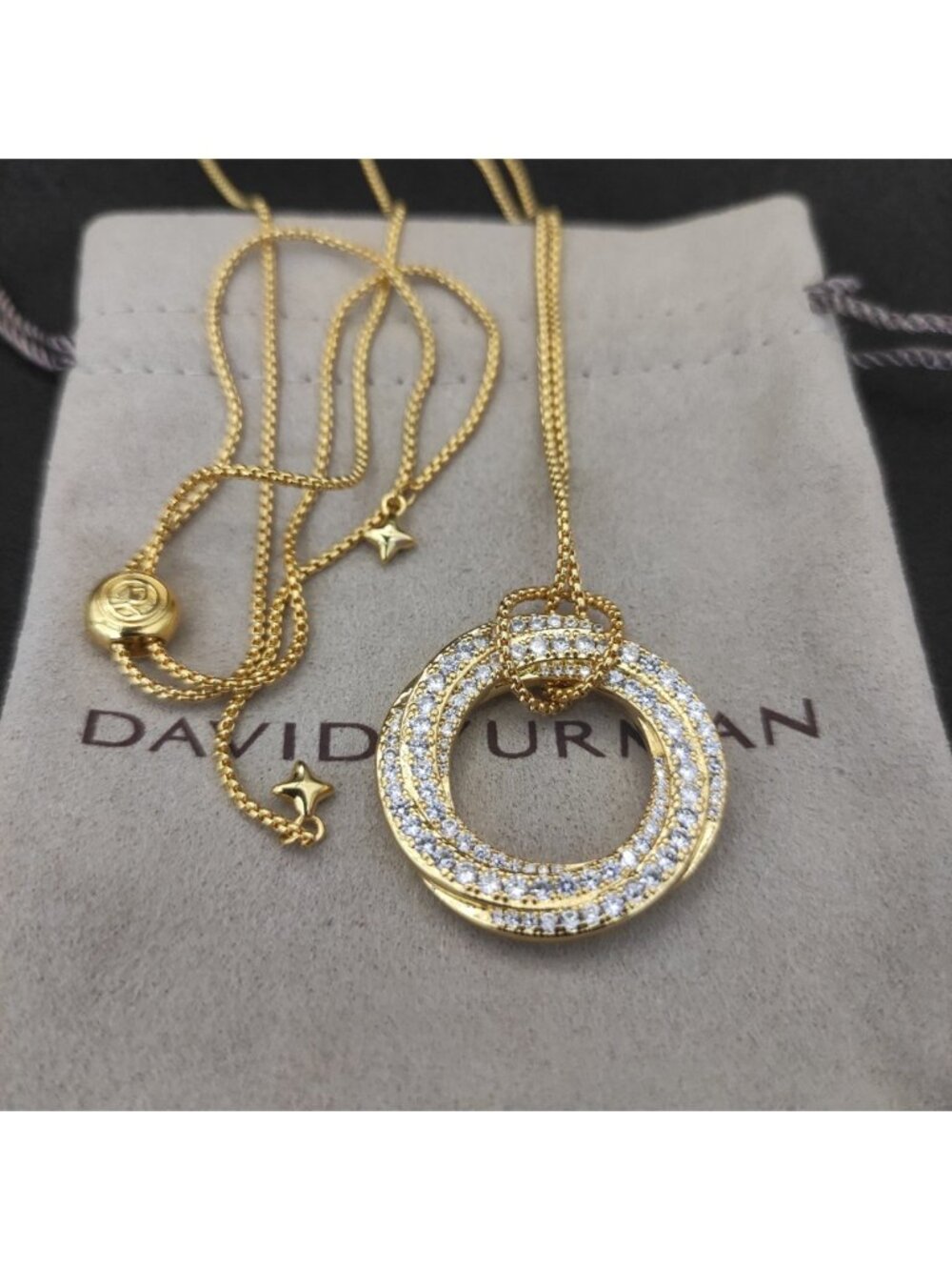 David Yurman Gold Round Diamond Necklace
